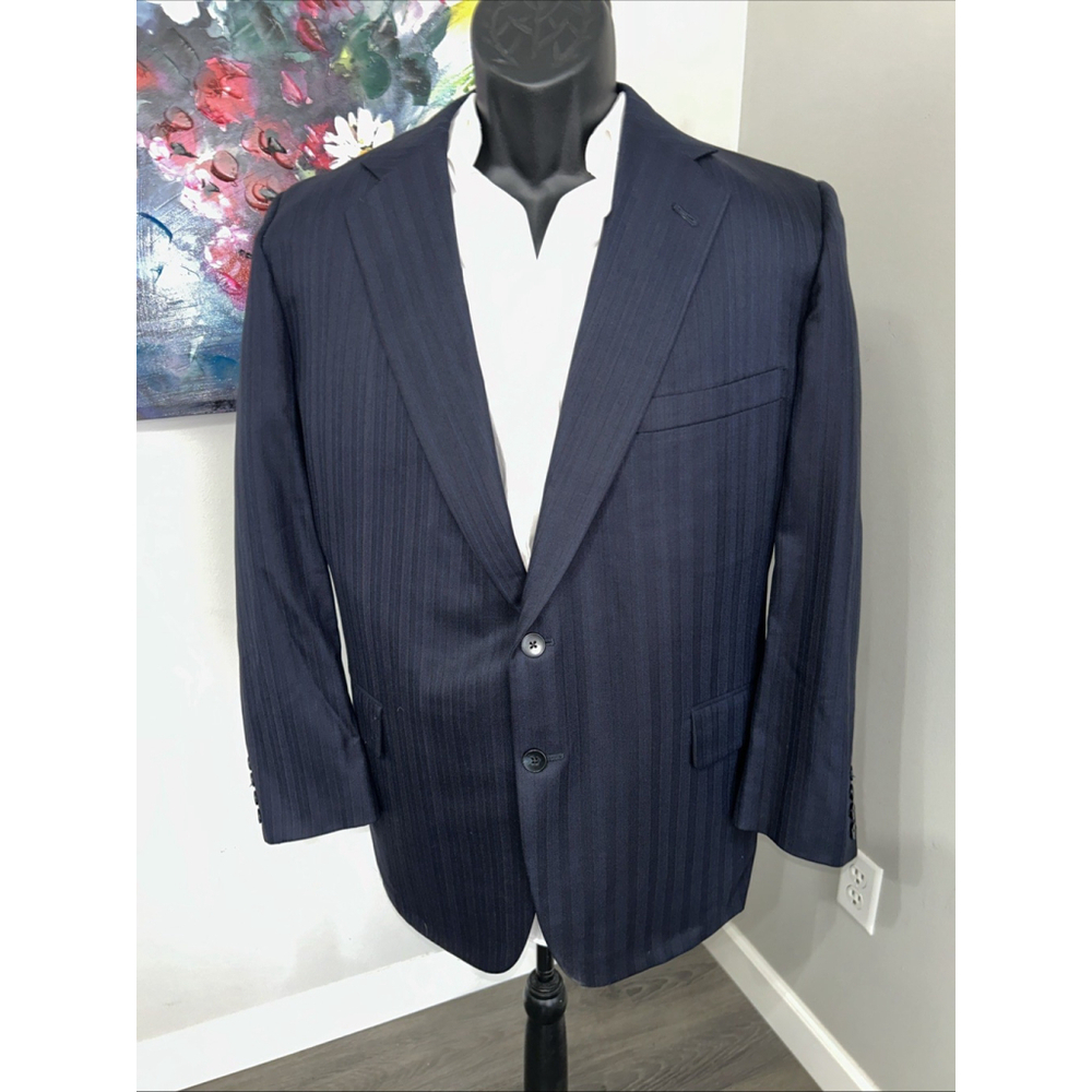 Filo A Mano 44R Navy On Navy Striped Tom James Custom Blazer Jacket